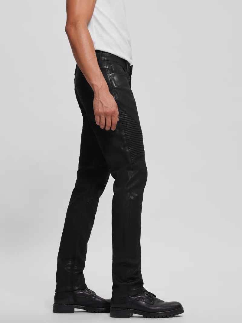 Guess Coated Slim Tapered Pintuck Moto Jeans - Black Guess Coated Slim Tapered Pintuck Moto Jeans - Black