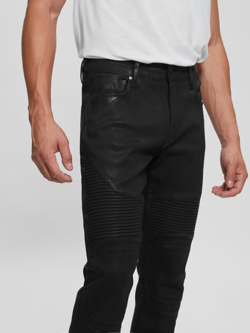 Guess Coated Slim Tapered Pintuck Moto Jeans - Black Guess Coated Slim Tapered Pintuck Moto Jeans - Black