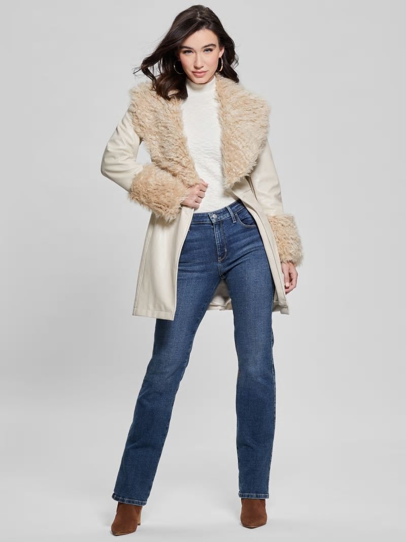 Guess Aurora Faux-Leather Coat - Pearl Oyster Multi Guess Aurora Faux-Leather Coat - Pearl Oyster Multi