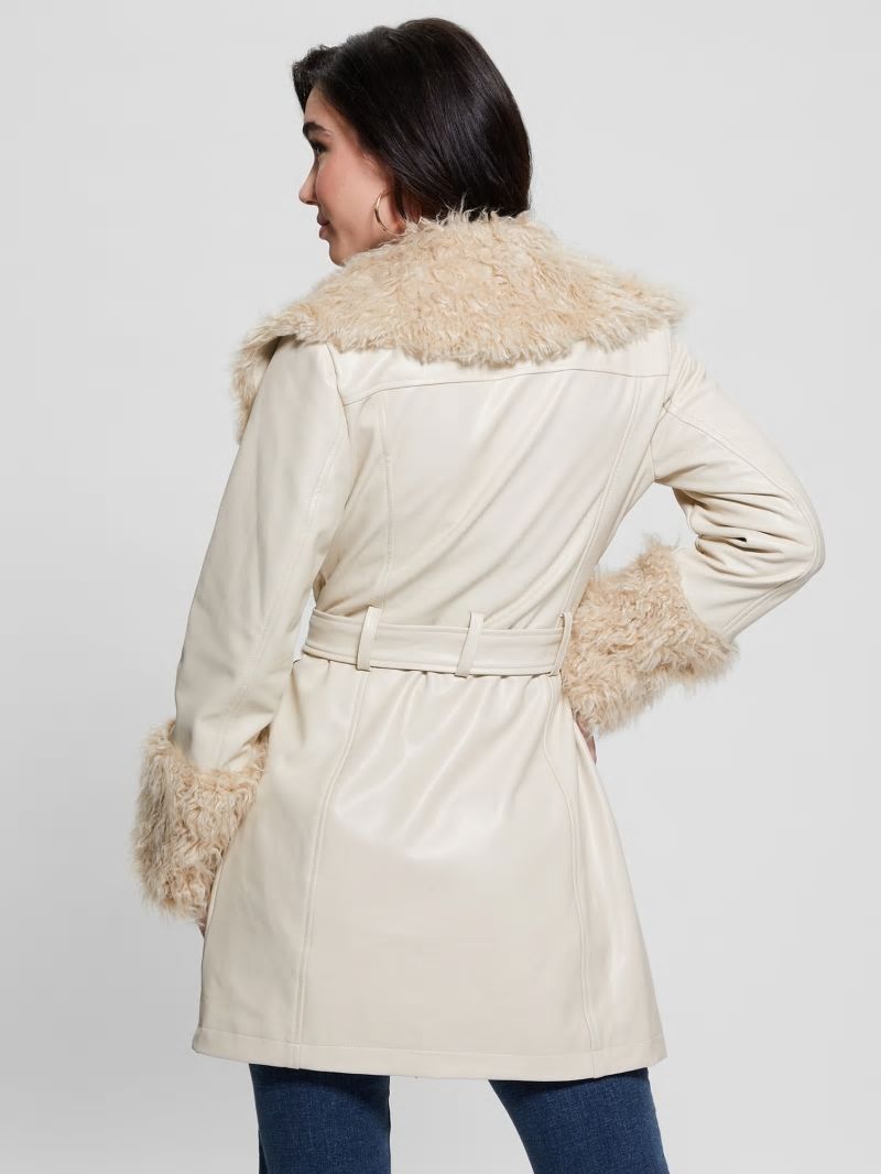 Guess Aurora Faux-Leather Coat - Pearl Oyster Multi Guess Aurora Faux-Leather Coat - Pearl Oyster Multi