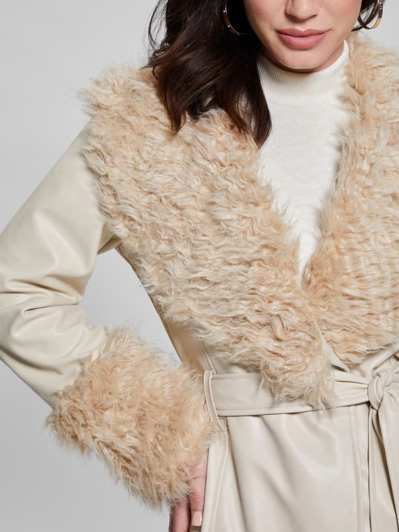 Guess Aurora Faux-Leather Coat - Pearl Oyster Multi Guess Aurora Faux-Leather Coat - Pearl Oyster Multi