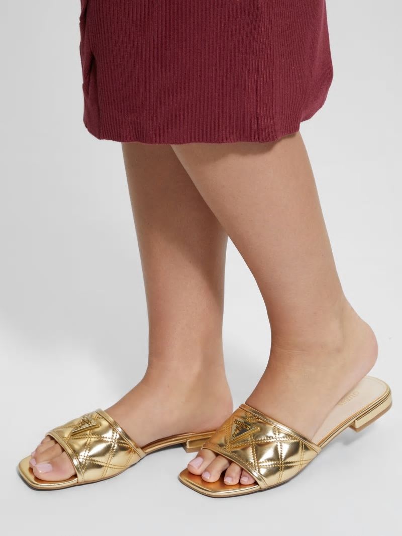Guess Tameli Icon Slide Sandals - Gold Guess Tameli Icon Slide Sandals - Gold