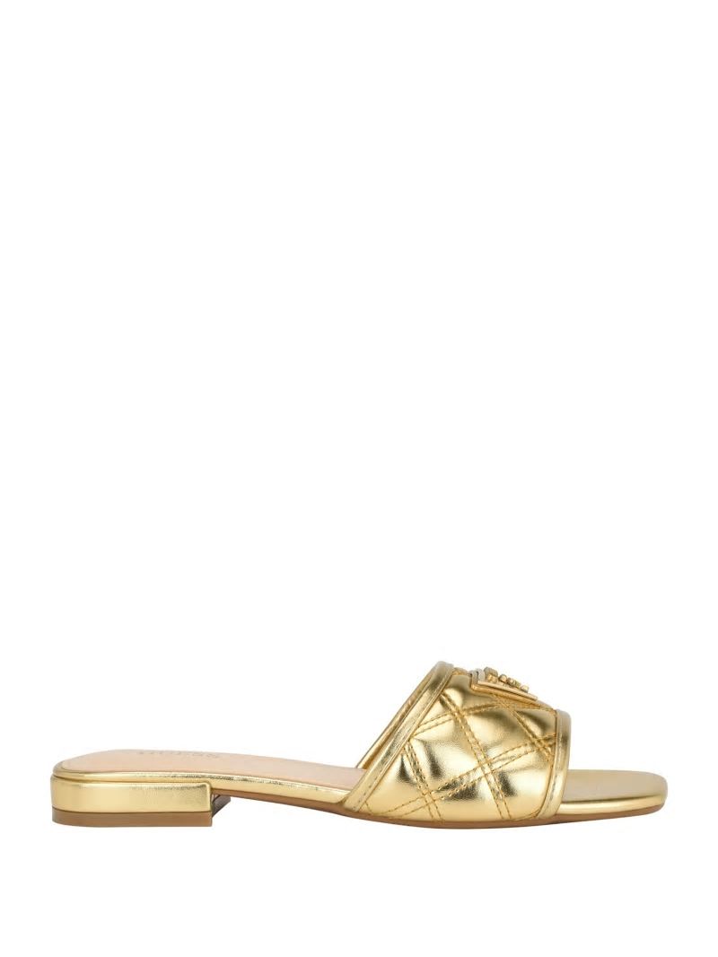 Guess Tameli Icon Slide Sandals - Gold Guess Tameli Icon Slide Sandals - Gold