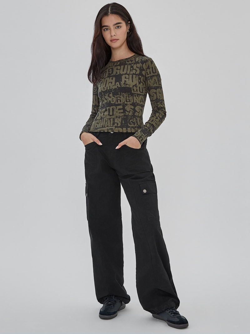 Guess GUESS Originals Waffle-Knit Top - Jet Black Multi Guess GUESS Originals Waffle-Knit Top - Jet Black Multi