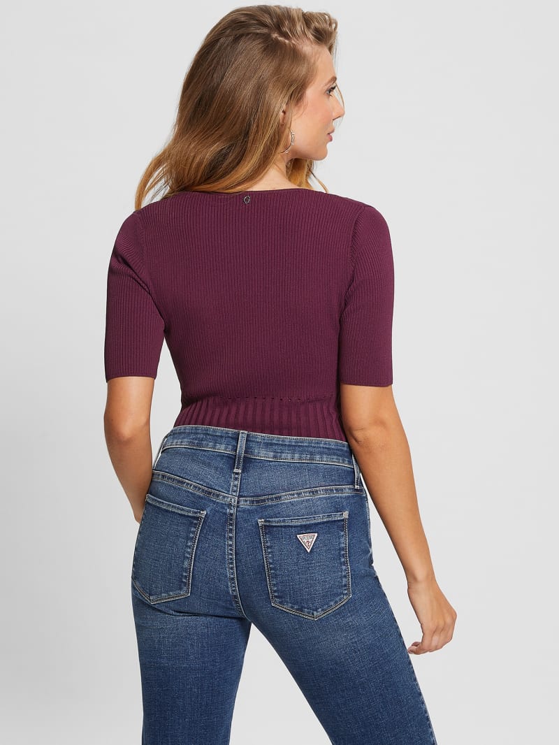 Guess Soft Bandage V-Neck Top - Black Cherry Guess Soft Bandage V-Neck Top - Black Cherry