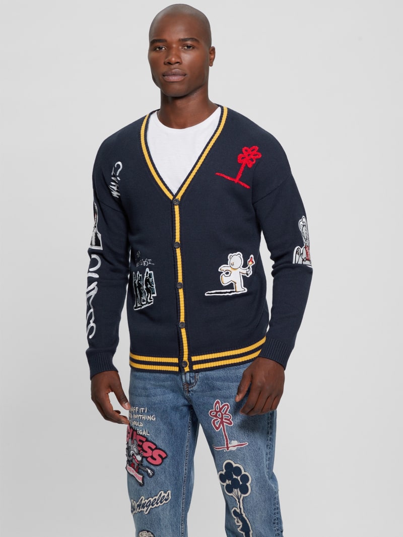 Guess Caleb Patched Cardigan - Bleu éLéGant Guess Caleb Patched Cardigan - Bleu éLéGant