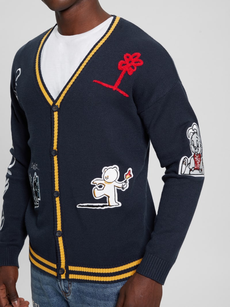 Guess Caleb Patched Cardigan - Bleu éLéGant Guess Caleb Patched Cardigan - Bleu éLéGant