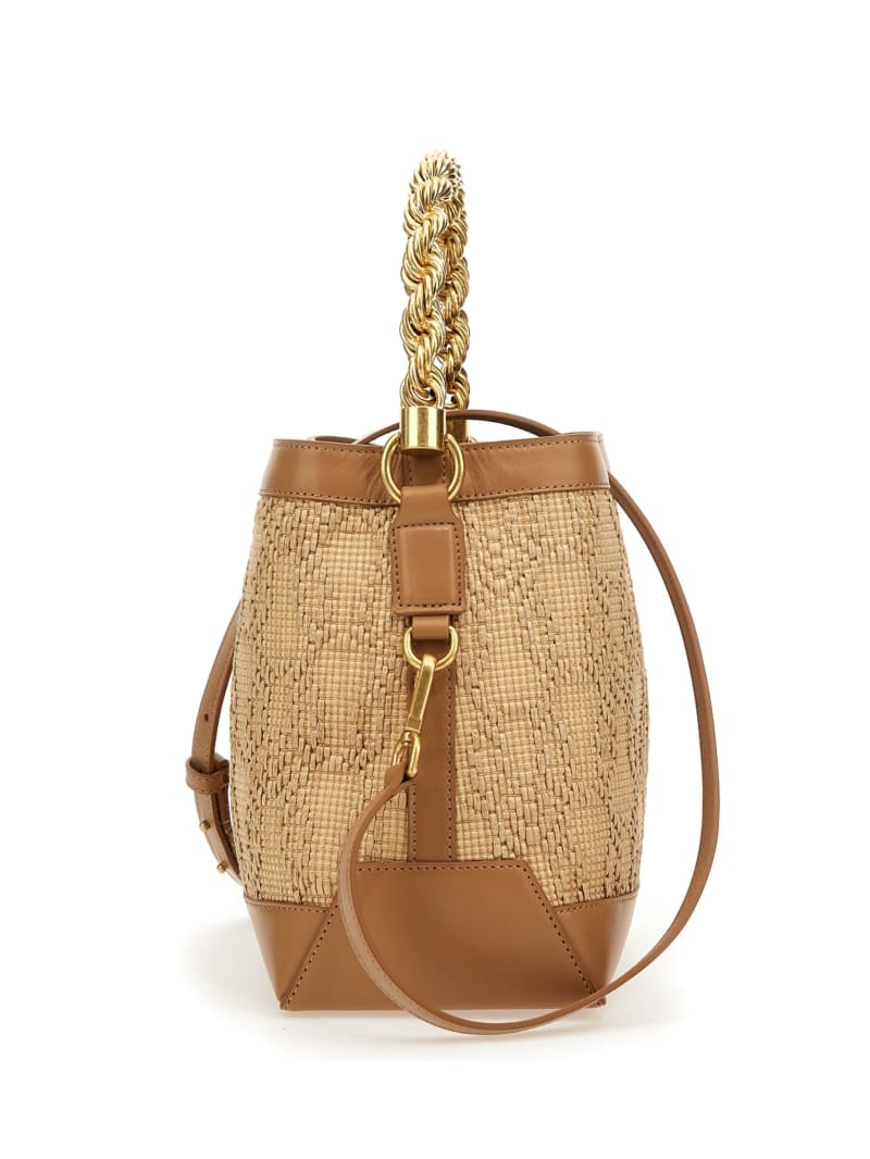 Guess Aida Straw Woven Bucket Bag - White Guess Aida Straw Woven Bucket Bag - White