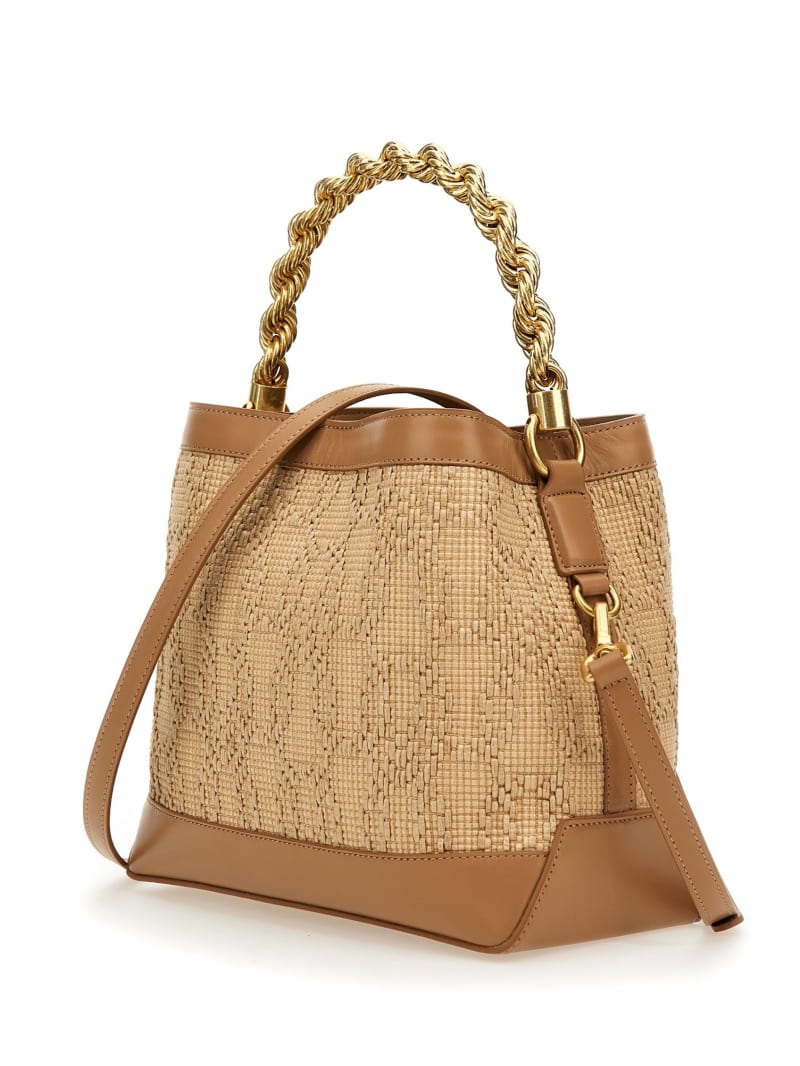 Guess Aida Straw Woven Bucket Bag - White Guess Aida Straw Woven Bucket Bag - White