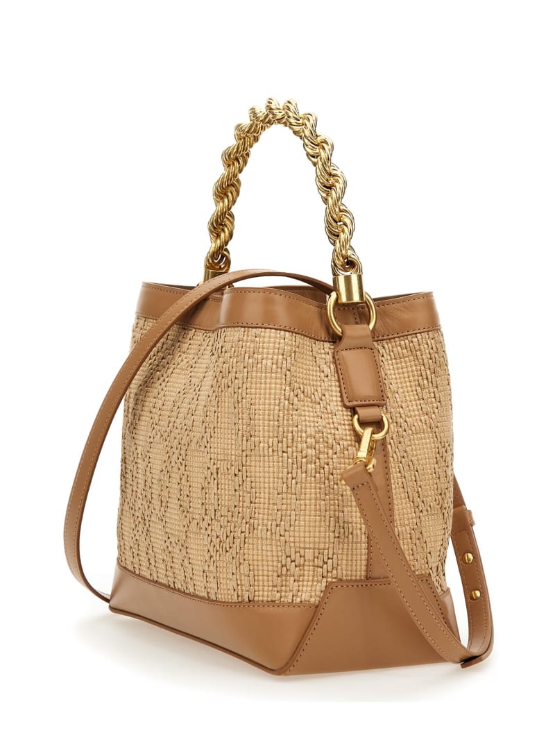 Guess Aida Straw Woven Bucket Bag - White Guess Aida Straw Woven Bucket Bag - White