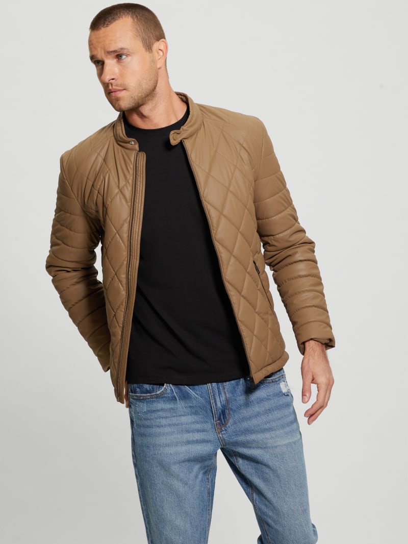 Guess Diamond Quilted Faux-Leather Jacket - English Cake Guess Diamond Quilted Faux-Leather Jacket - English Cake