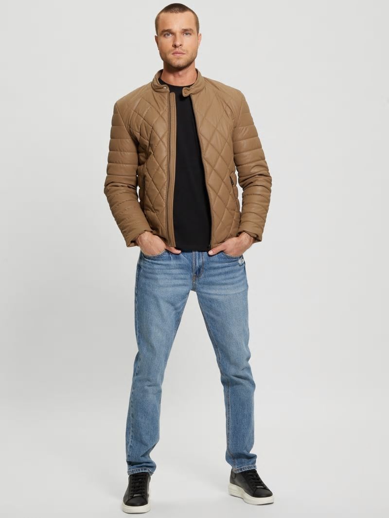 Guess Diamond Quilted Faux-Leather Jacket - English Cake Guess Diamond Quilted Faux-Leather Jacket - English Cake