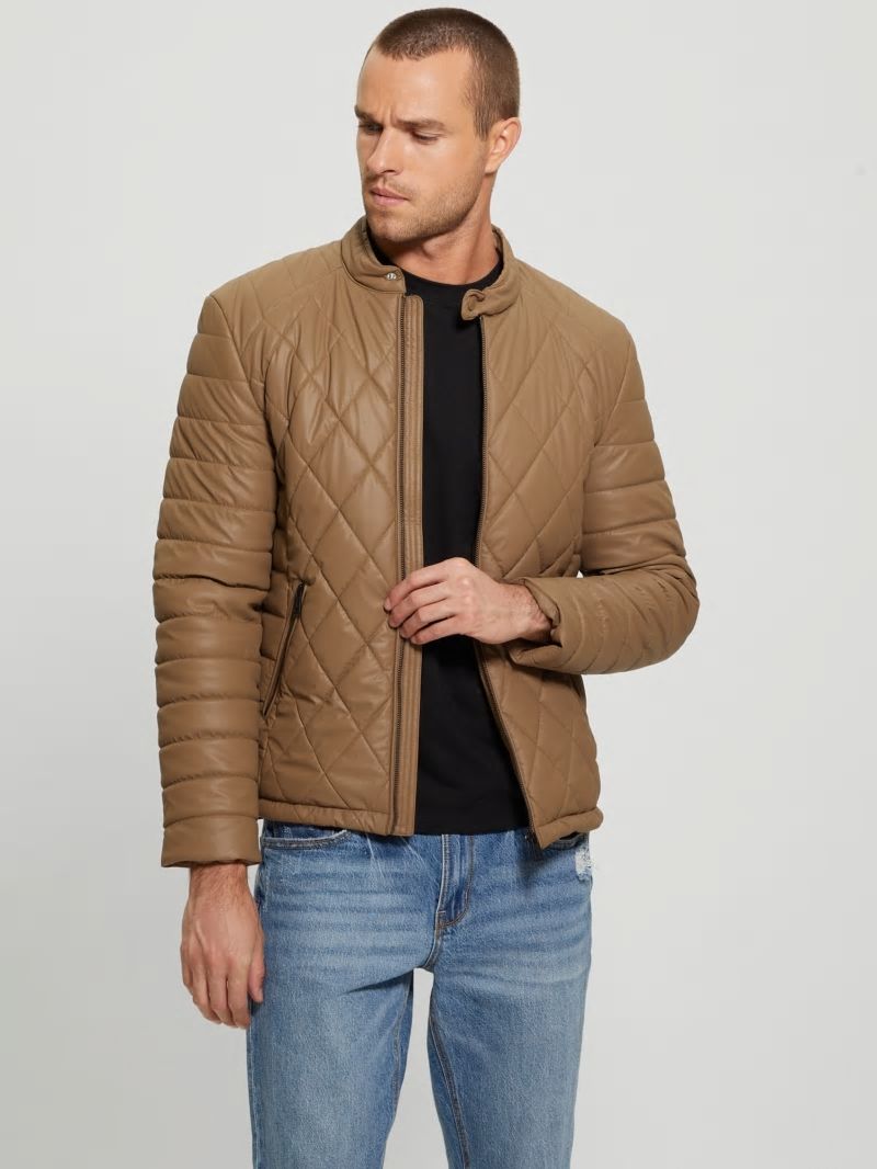 Guess Diamond Quilted Faux-Leather Jacket - English Cake Guess Diamond Quilted Faux-Leather Jacket - English Cake