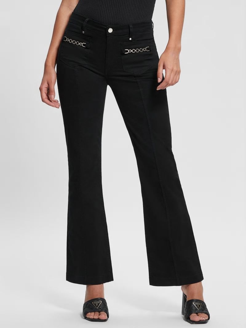Guess Sateen Chain Sexy Bootcut Pants - Black Guess Sateen Chain Sexy Bootcut Pants - Black
