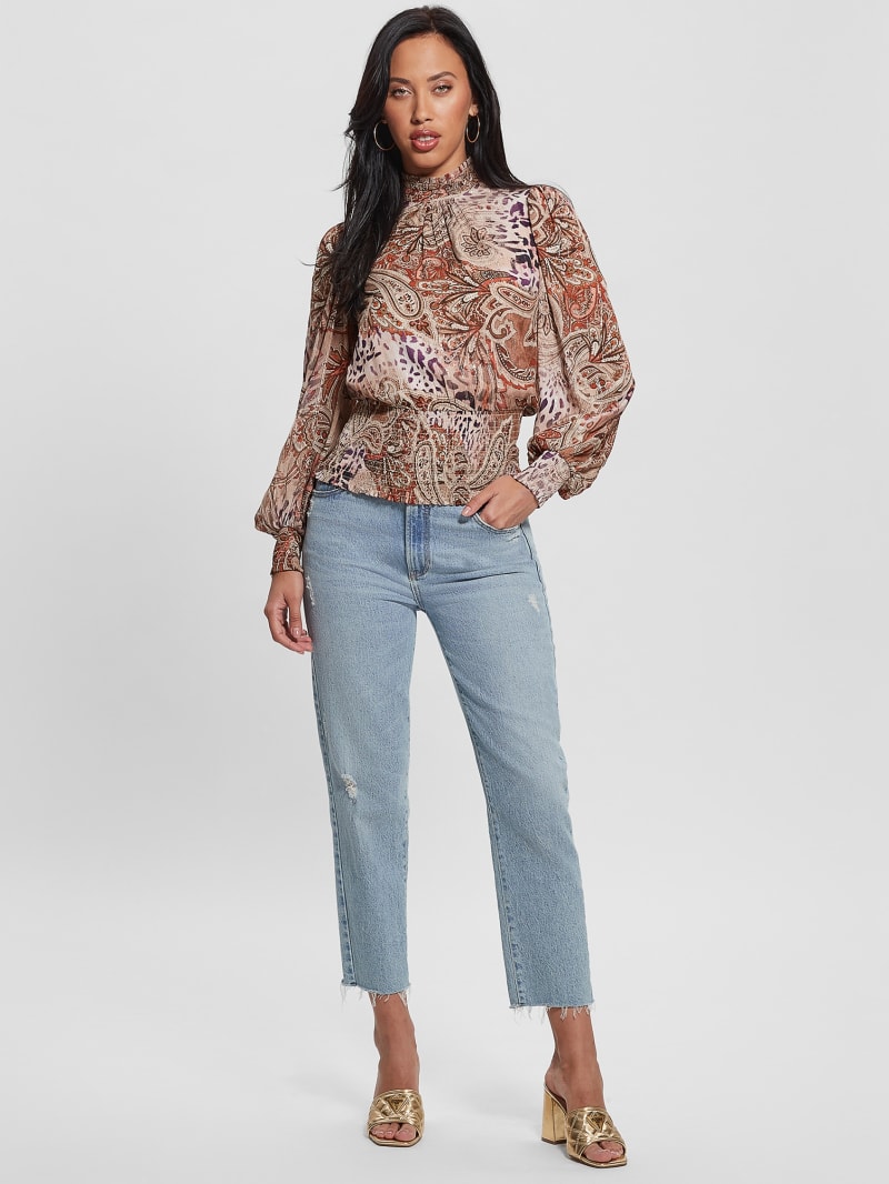 Guess Monique Printed Chiffon Top - Red Multi Pattern Guess Monique Printed Chiffon Top - Red Multi Pattern