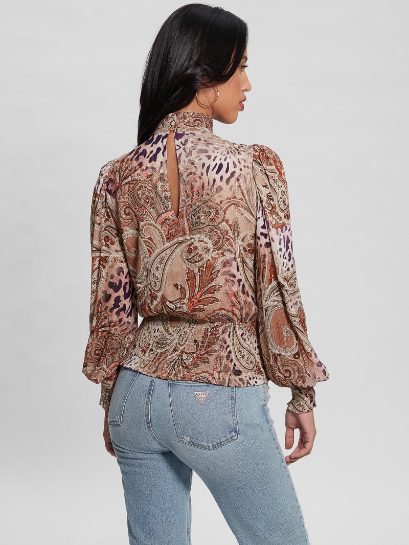 Guess Monique Printed Chiffon Top - Red Multi Pattern Guess Monique Printed Chiffon Top - Red Multi Pattern