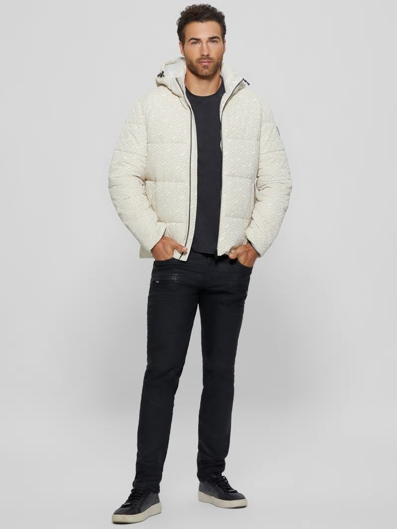 Guess Logo Hooded Puffer Jacket - Muted Stone Flock Guess Guess Logo Hooded Puffer Jacket - Muted Stone Flock Guess