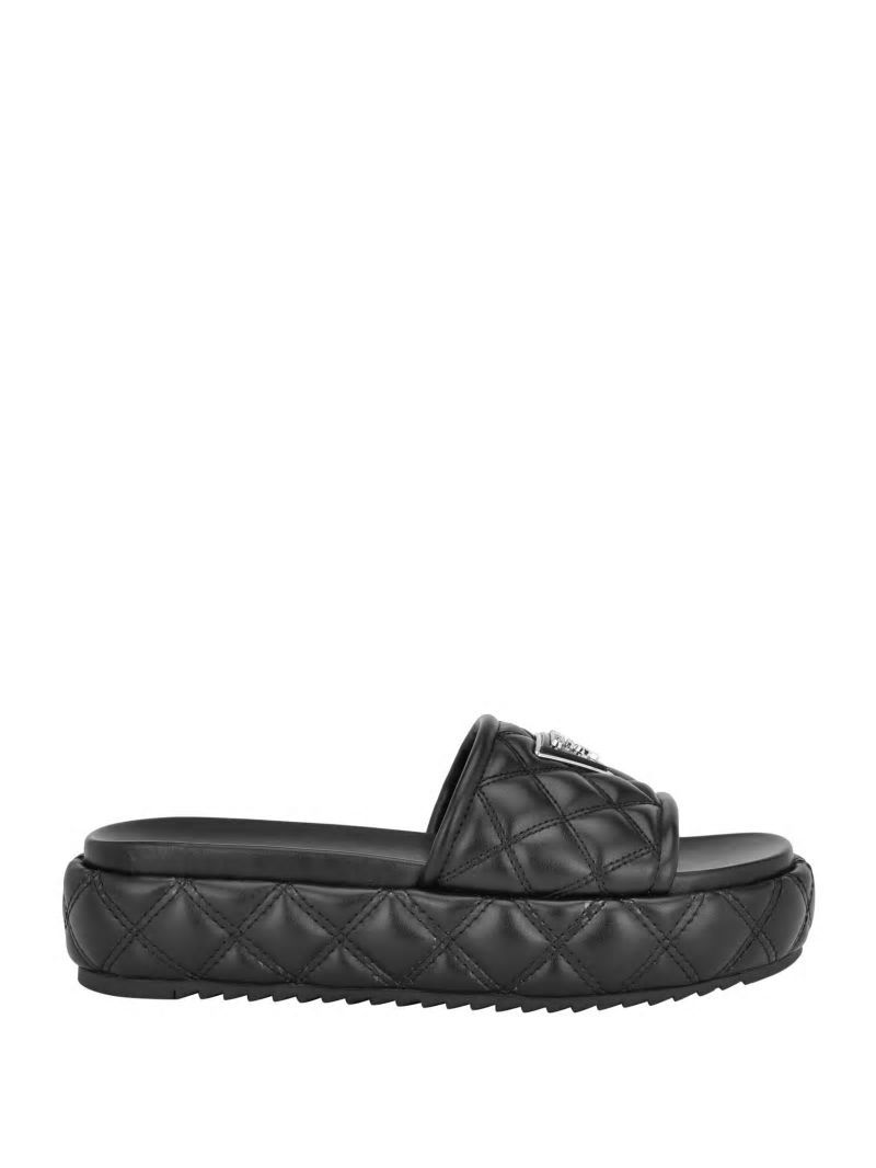 Guess Longo Quilted Flatform Slides - Black 001 Guess Longo Quilted Flatform Slides - Black 001