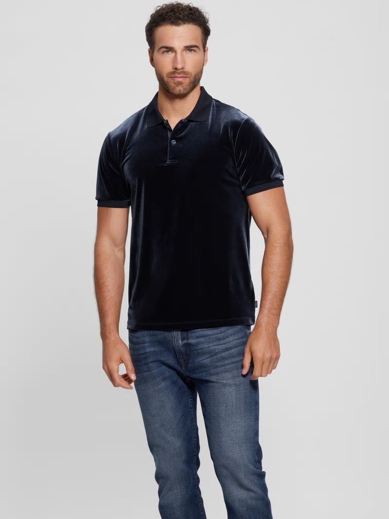 Guess Rio Liquid Velvet Polo - Bleu &eacute;L&eacute;Gant