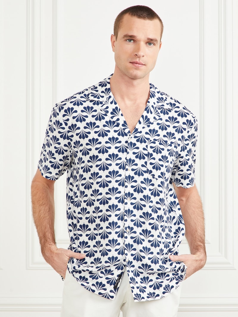 Guess Eco Billy Bowling Shirt - Blue Geoflower Print Guess Eco Billy Bowling Shirt - Blue Geoflower Print