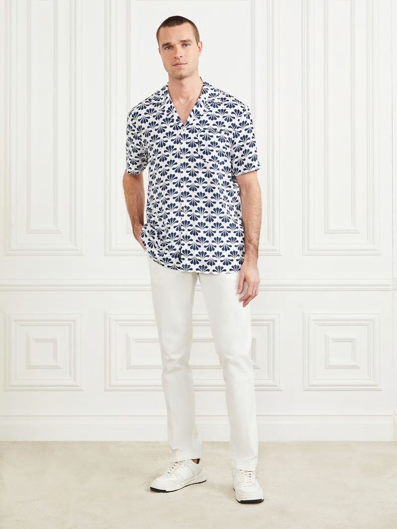 Guess Eco Billy Bowling Shirt - Blue Geoflower Print Guess Eco Billy Bowling Shirt - Blue Geoflower Print