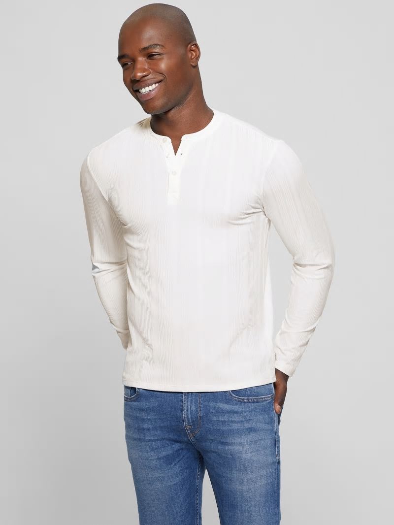Guess Eco Brentwood Knit Henley - Salt White Guess Eco Brentwood Knit Henley - Salt White