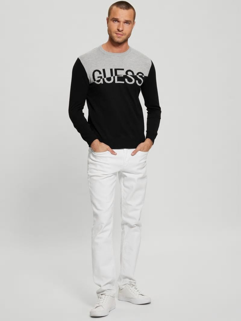 Guess Eco Alex Silk-Blend Color-Block Sweater - Black Guess Eco Alex Silk-Blend Color-Block Sweater - Black