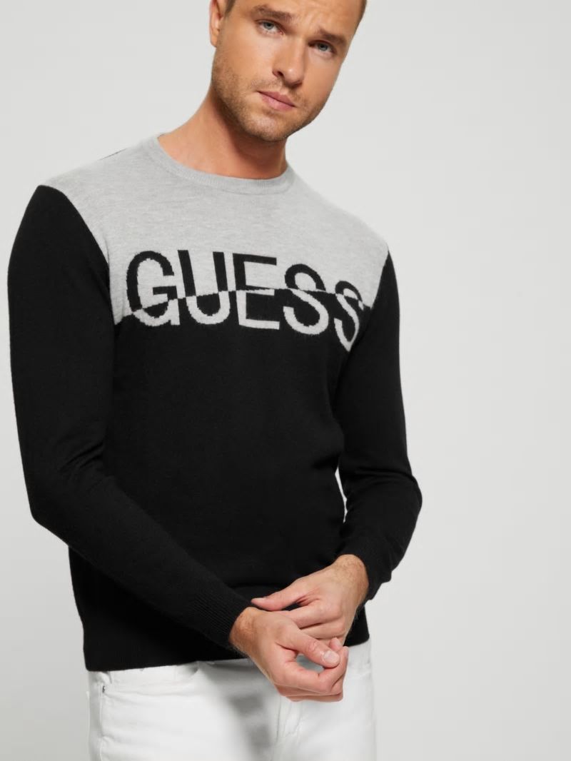 Guess Eco Alex Silk-Blend Color-Block Sweater - Black Guess Eco Alex Silk-Blend Color-Block Sweater - Black