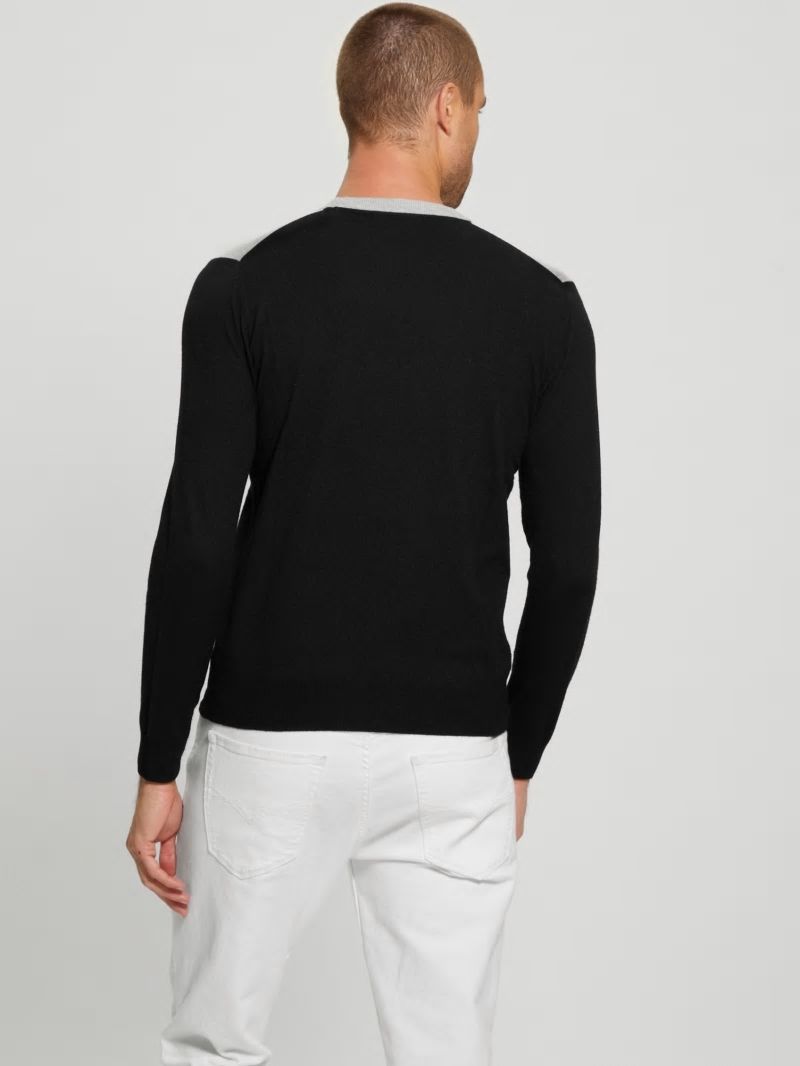 Guess Eco Alex Silk-Blend Color-Block Sweater - Black Guess Eco Alex Silk-Blend Color-Block Sweater - Black