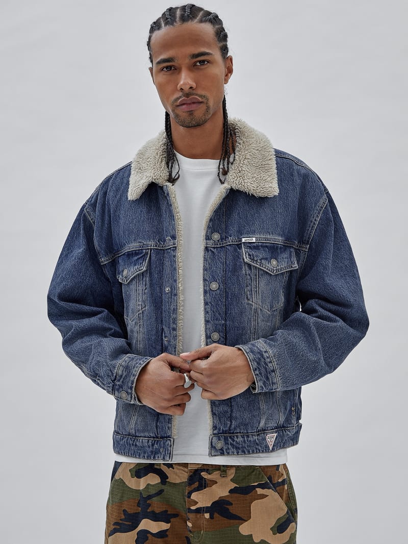 Guess GUESS Originals Denim Trucker Jacket - Go Used Dark Medium Wash Guess GUESS Originals Denim Trucker Jacket - Go Used Dark Medium Wash
