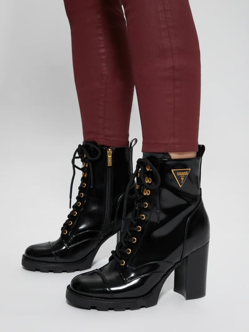 Guess Neadyn Lace-Up Heeled Moto Booties - Black 001 Guess Neadyn Lace-Up Heeled Moto Booties - Black 001
