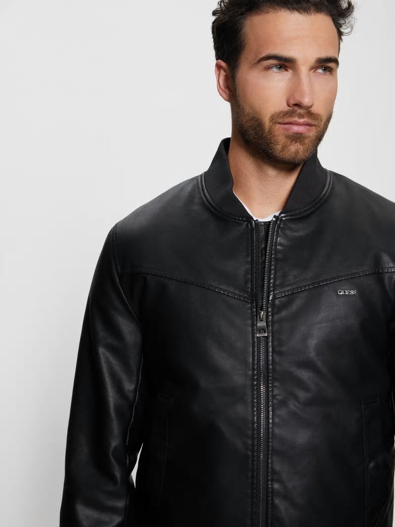 Guess Faux-Leather Aviator Jacket - Black Guess Faux-Leather Aviator Jacket - Black