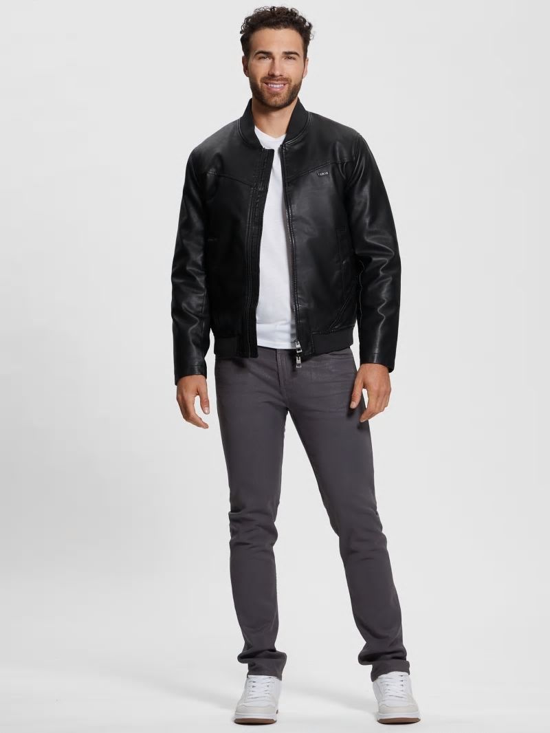 Guess Faux-Leather Aviator Jacket - Black Guess Faux-Leather Aviator Jacket - Black