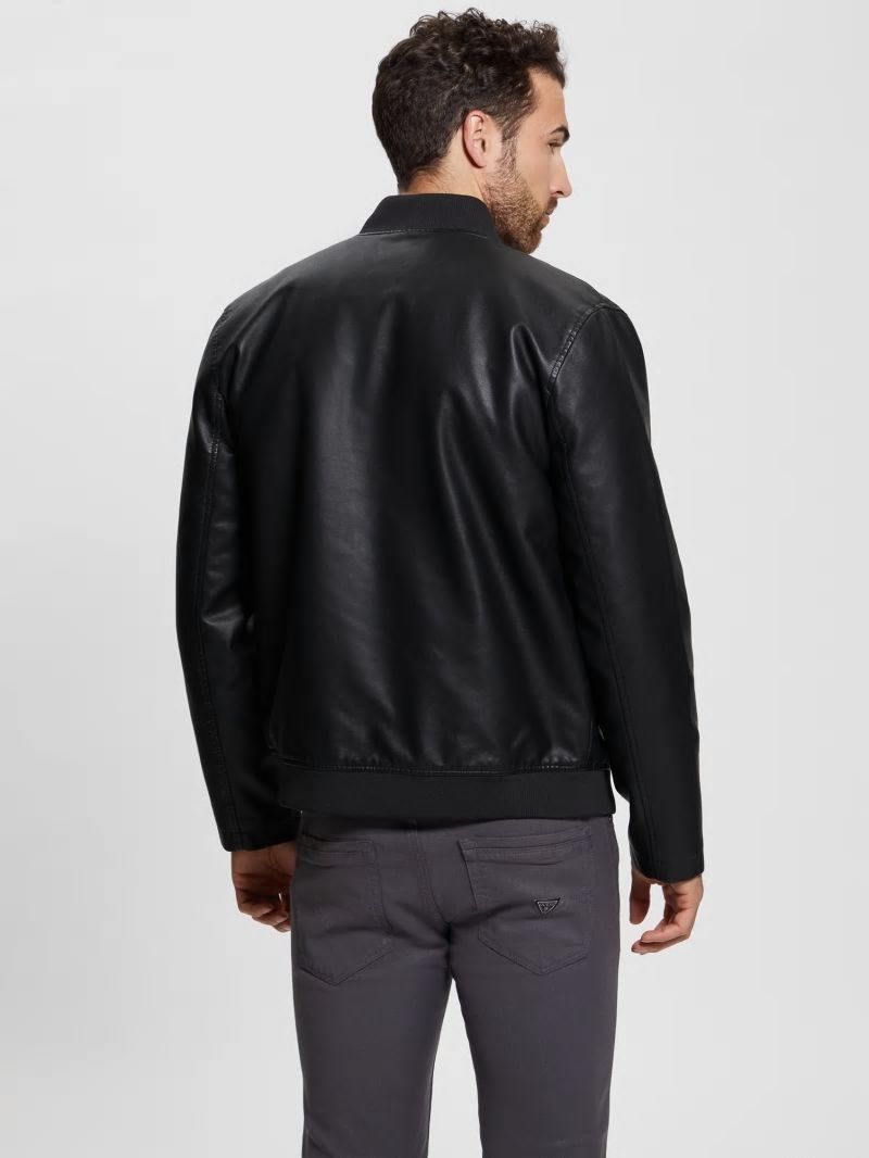 Guess Faux-Leather Aviator Jacket - Black Guess Faux-Leather Aviator Jacket - Black