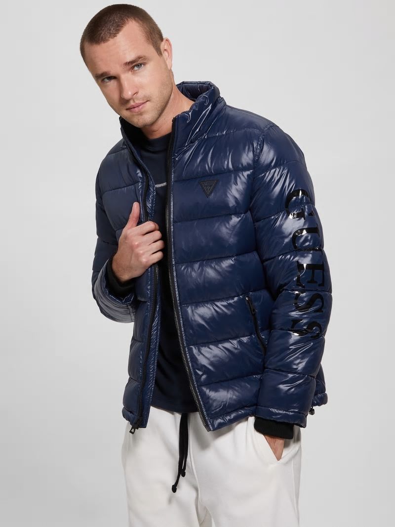 Guess Anthony Logo Puffer Jacket - Blue Navy Guess Anthony Logo Puffer Jacket - Blue Navy