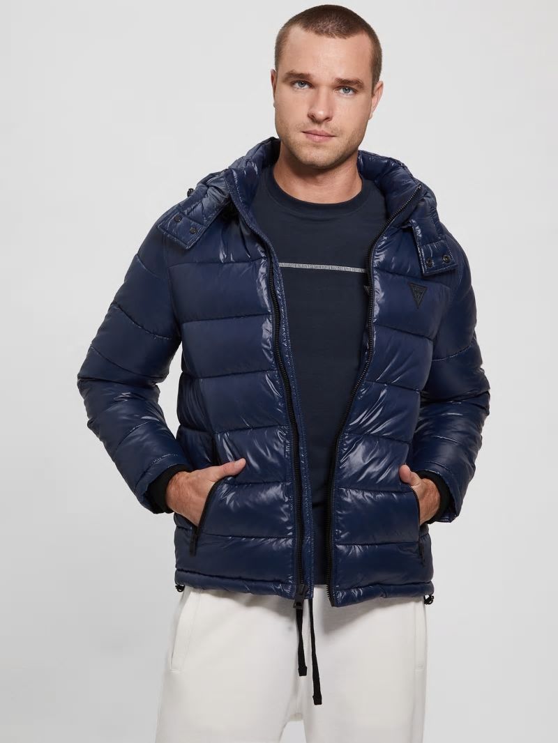 Guess Anthony Logo Puffer Jacket - Blue Navy Guess Anthony Logo Puffer Jacket - Blue Navy