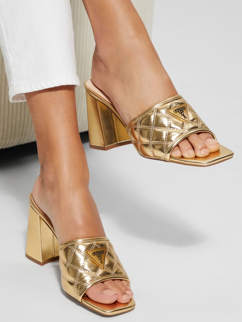 Guess Quilted Block Metallic Heels - Gold Guess Quilted Block Metallic Heels - Gold