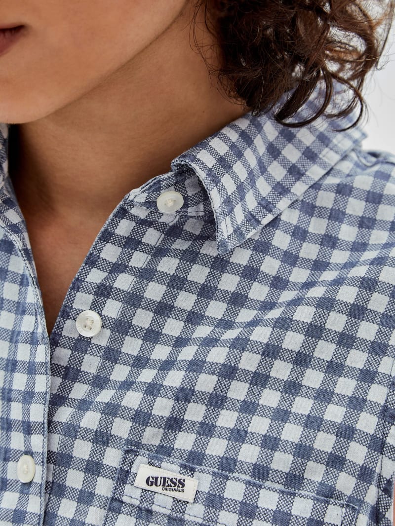 Guess GUESS Originals Gingham Tie-Front Top - Night Sky Blue Multi Guess GUESS Originals Gingham Tie-Front Top - Night Sky Blue Multi