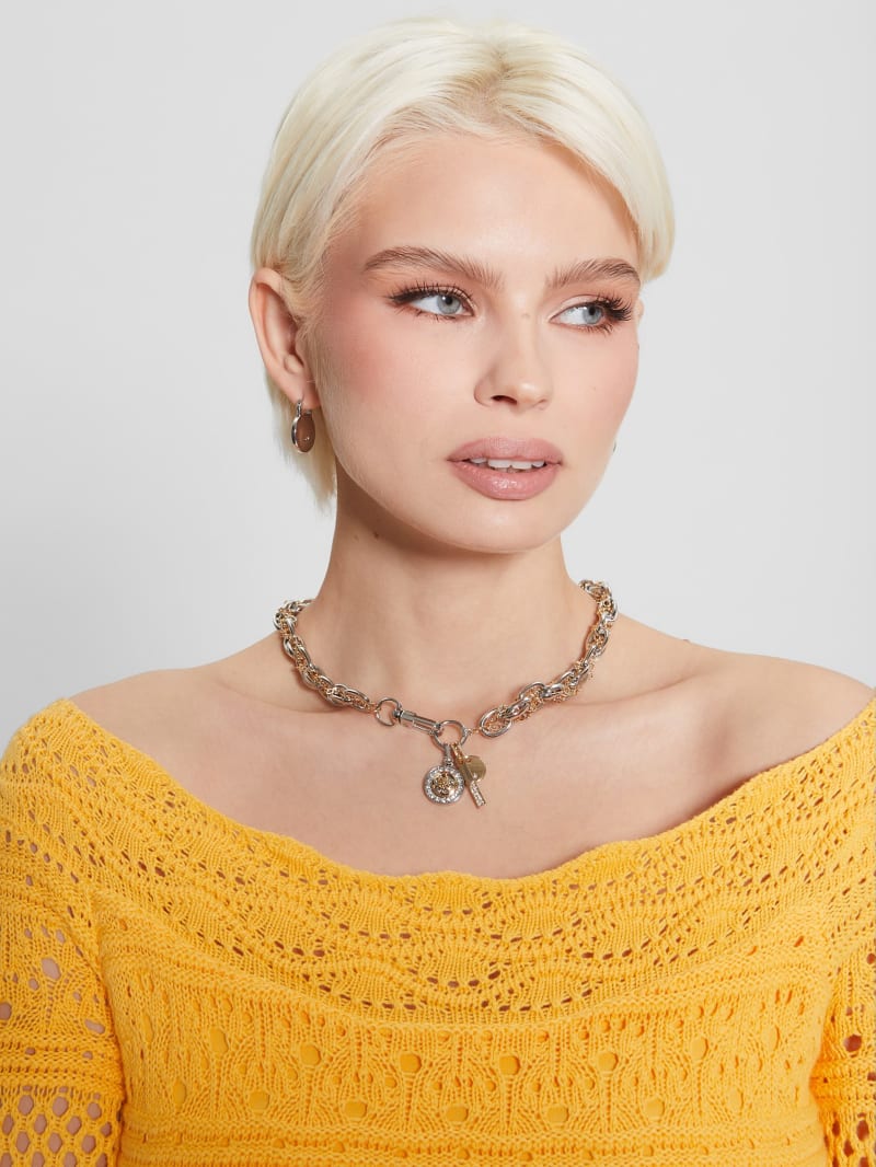 Guess Quattro G Charm Mixed Chain Necklace - Silver Guess Quattro G Charm Mixed Chain Necklace - Silver