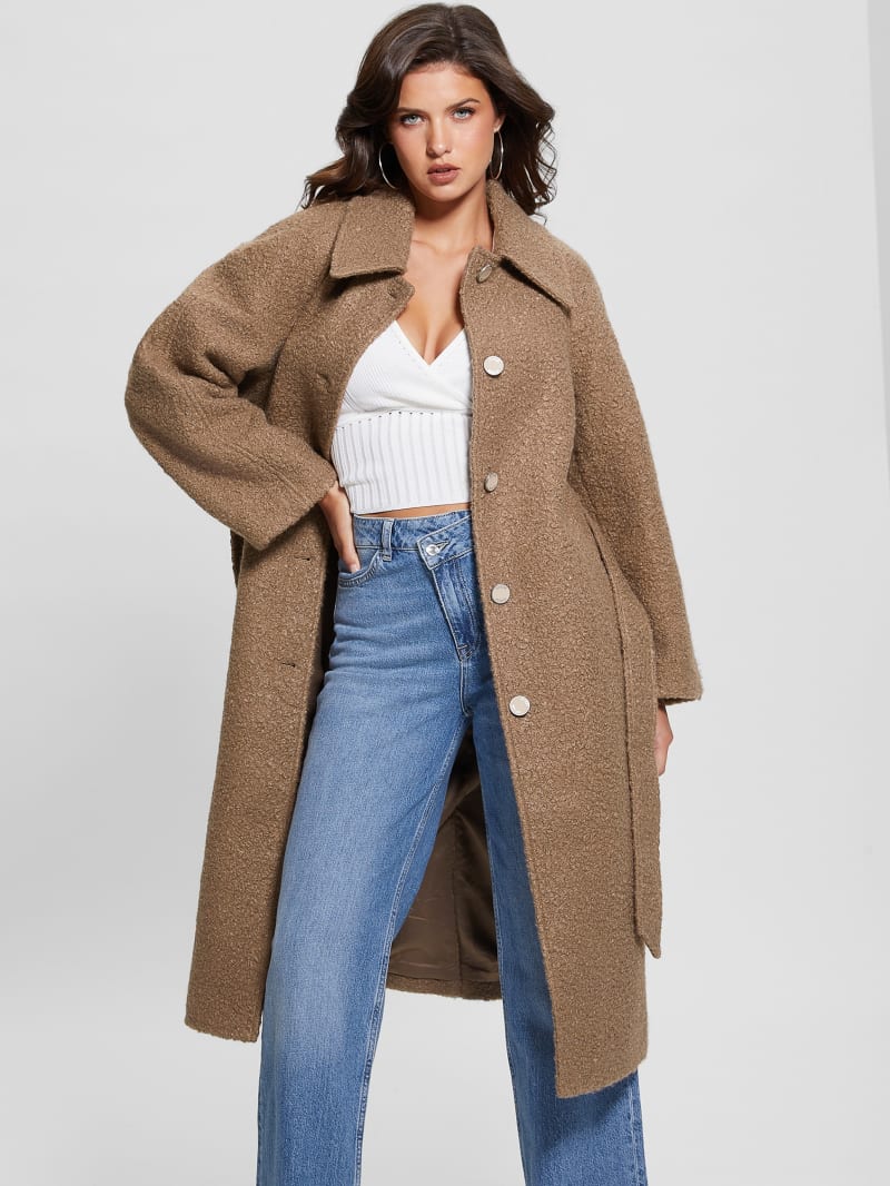 Guess Terry Belted Teddy Coat - Summer Clay Multi Guess Terry Belted Teddy Coat - Summer Clay Multi