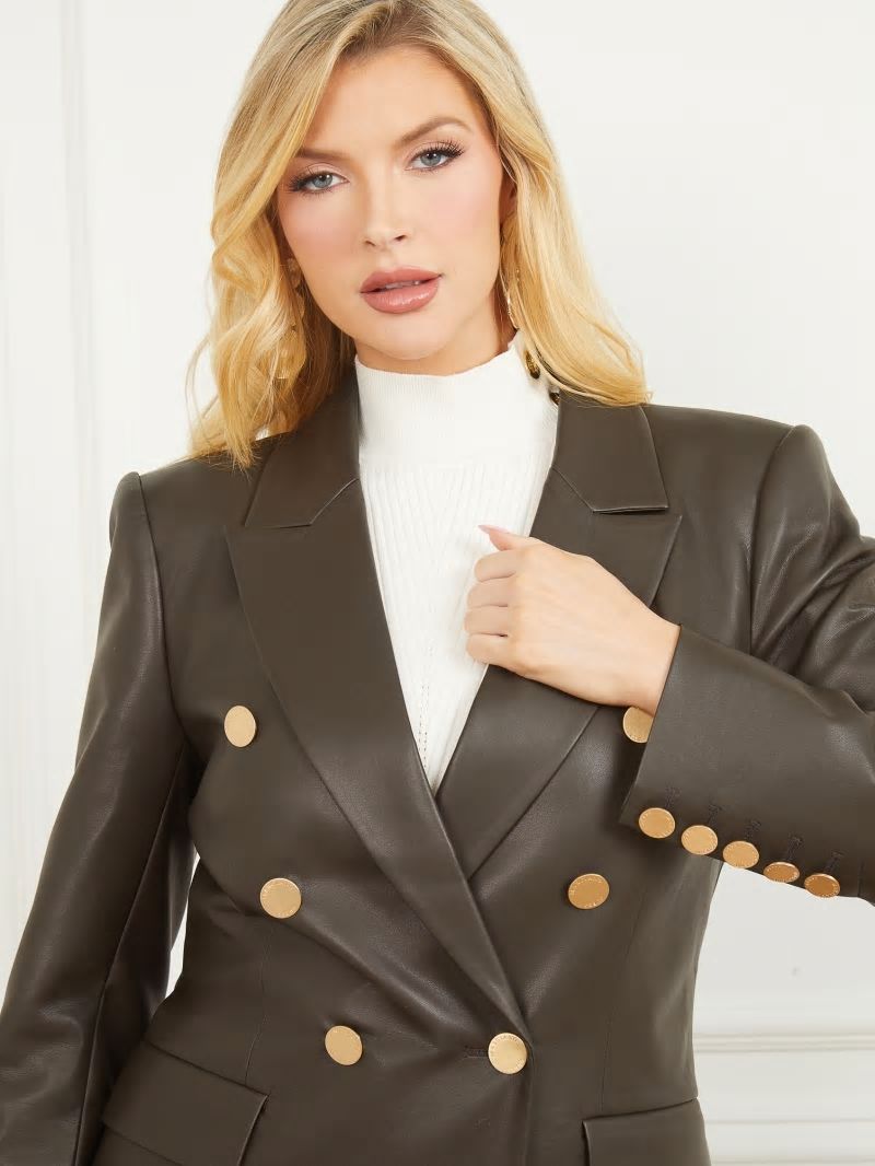 Guess Vixen Faux-Leather Blazer - 344 Olive Branch Guess Vixen Faux-Leather Blazer - 344 Olive Branch
