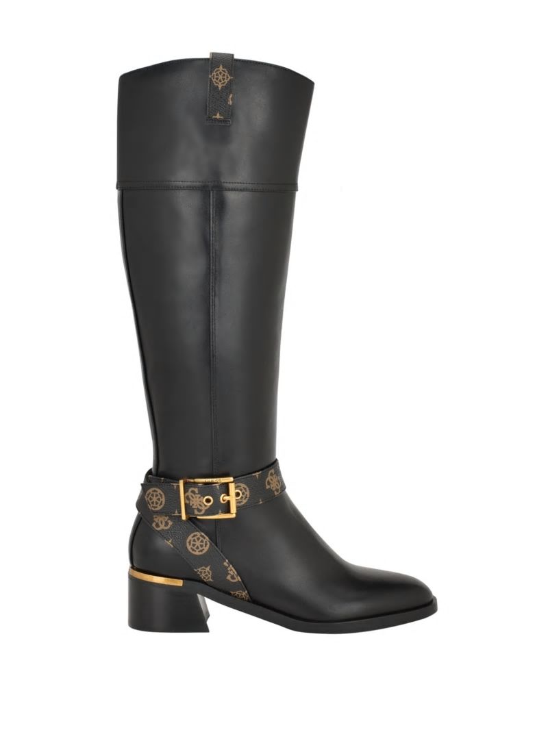 Guess Eveda Buckle Riding Boots - Black Leather Guess Eveda Buckle Riding Boots - Black Leather