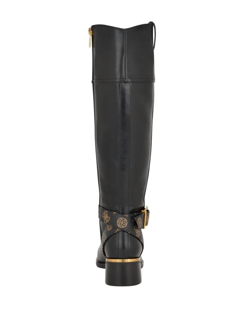 Guess Eveda Buckle Riding Boots - Black Leather Guess Eveda Buckle Riding Boots - Black Leather