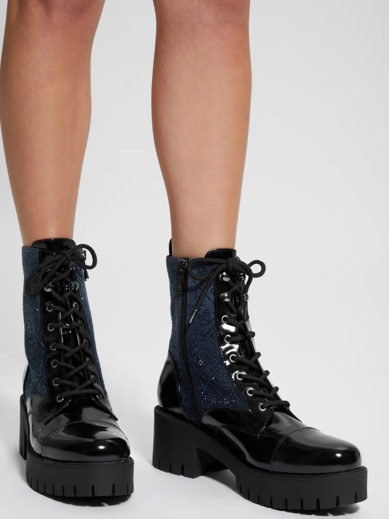Guess Waitea Rhinestone Moto Booties - Black 002 Guess Waitea Rhinestone Moto Booties - Black 002