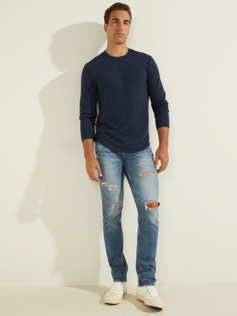 Guess Textured Jersey Long-Sleeve Tee - Silk Blue Guess Textured Jersey Long-Sleeve Tee - Silk Blue