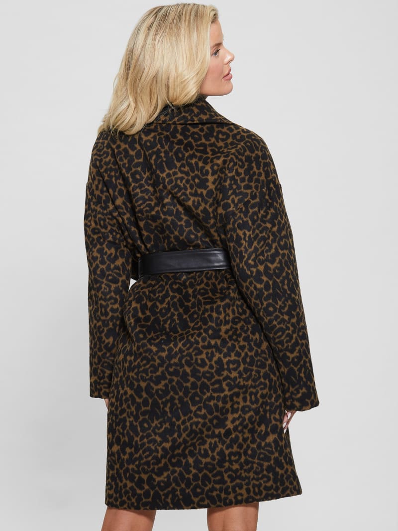 Guess Eco Patrizia Belted Coat - Leopard Brown Guess Eco Patrizia Belted Coat - Leopard Brown