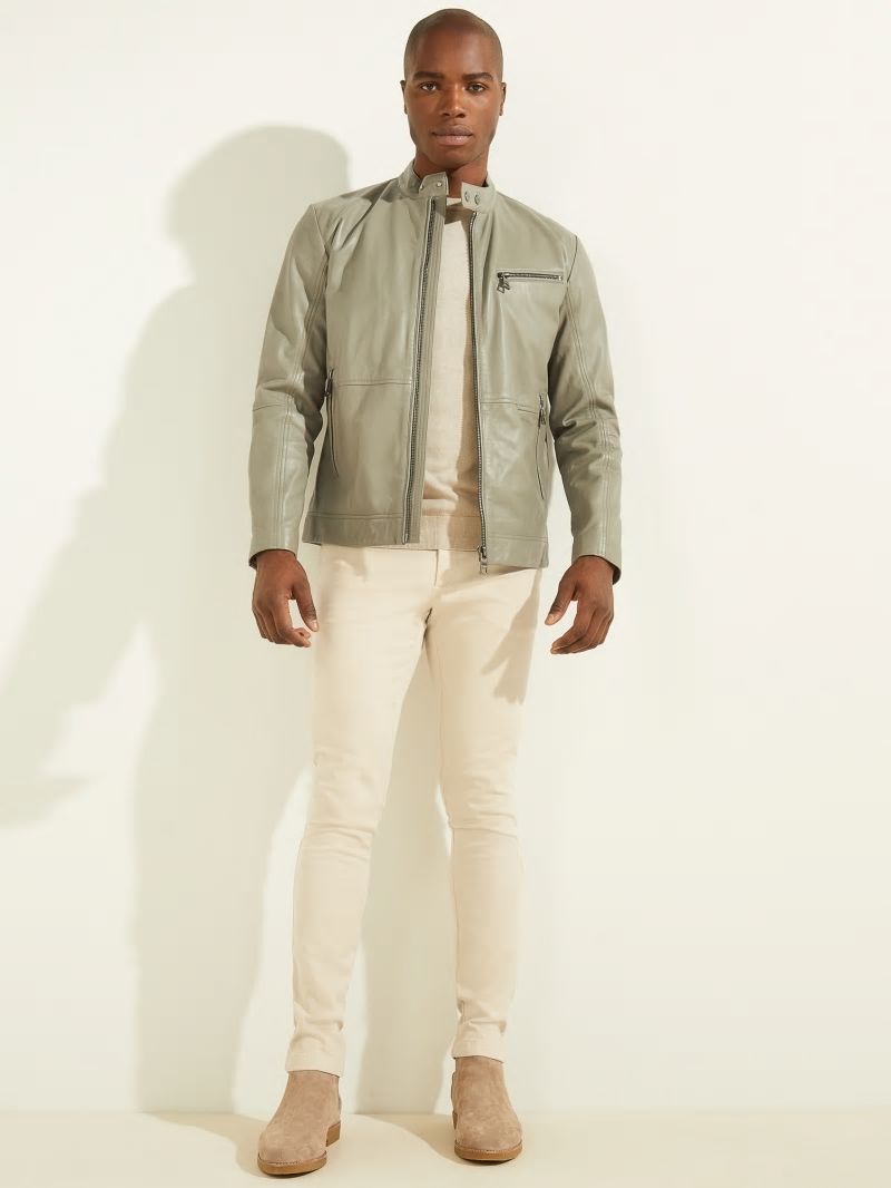 Guess Leather Biker Jacket - Mossy Green Guess Leather Biker Jacket - Mossy Green