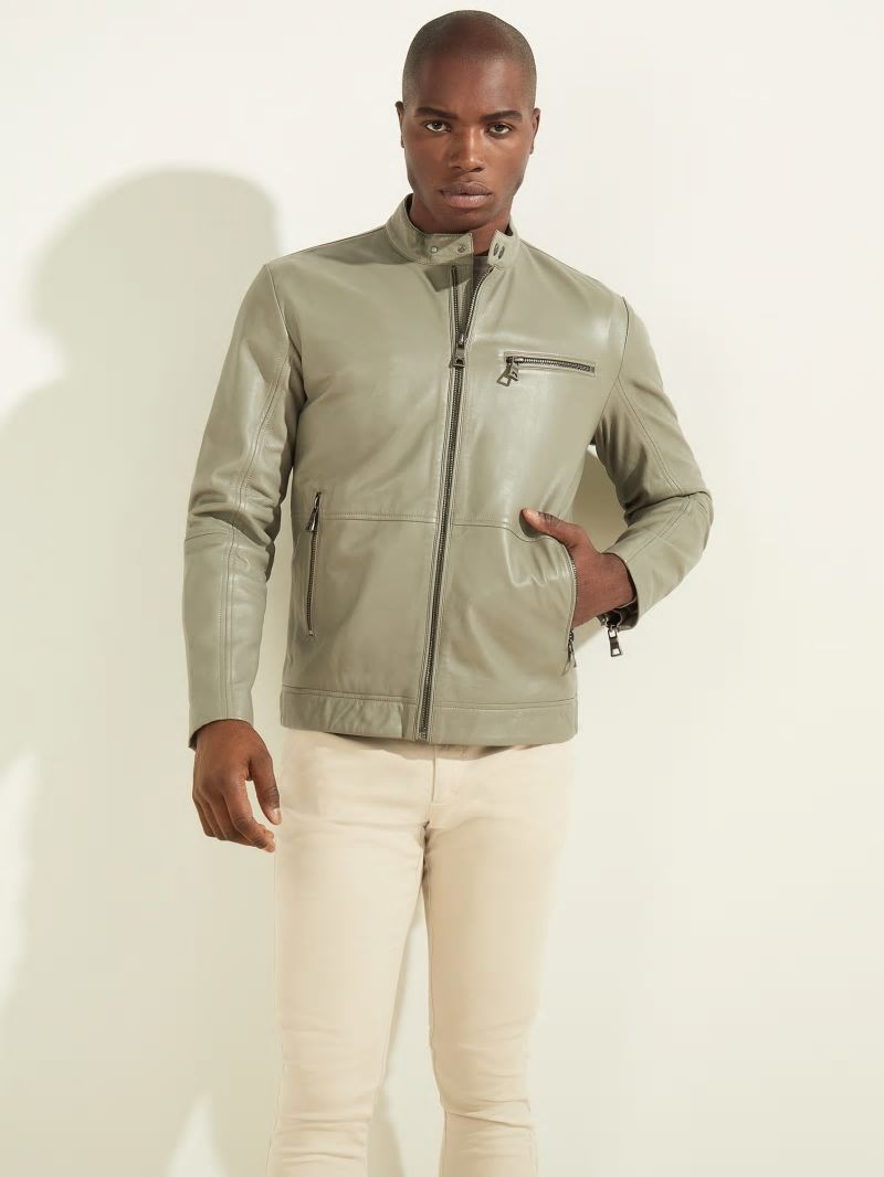 Guess Leather Biker Jacket - Mossy Green Guess Leather Biker Jacket - Mossy Green