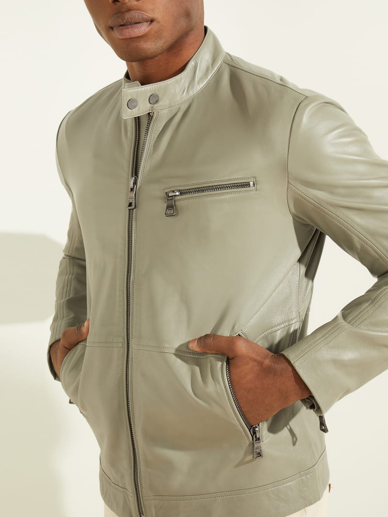 Guess Leather Biker Jacket - Mossy Green Guess Leather Biker Jacket - Mossy Green