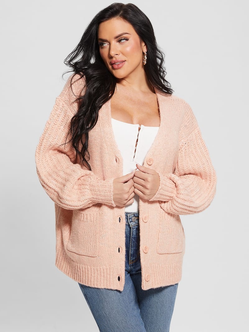 Guess Eco Hiro Knit Cardigan Sweater - Smooth Pink Multi Guess Eco Hiro Knit Cardigan Sweater - Smooth Pink Multi